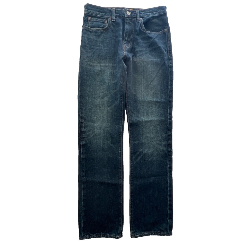 J.Crew Mens 29x32 Slim Straight Jeans Dark Wash Denim Whiskered Cotton